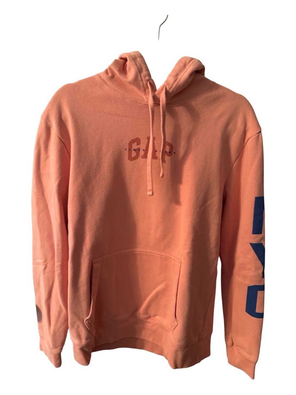 GAP Peach Hoodie with Navy Sleeve Lettering
